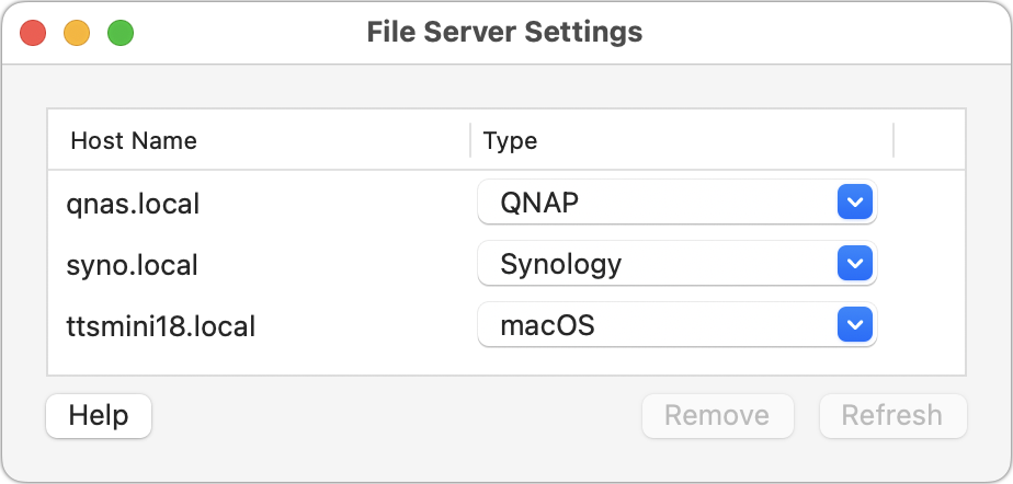 File Server Settings window example